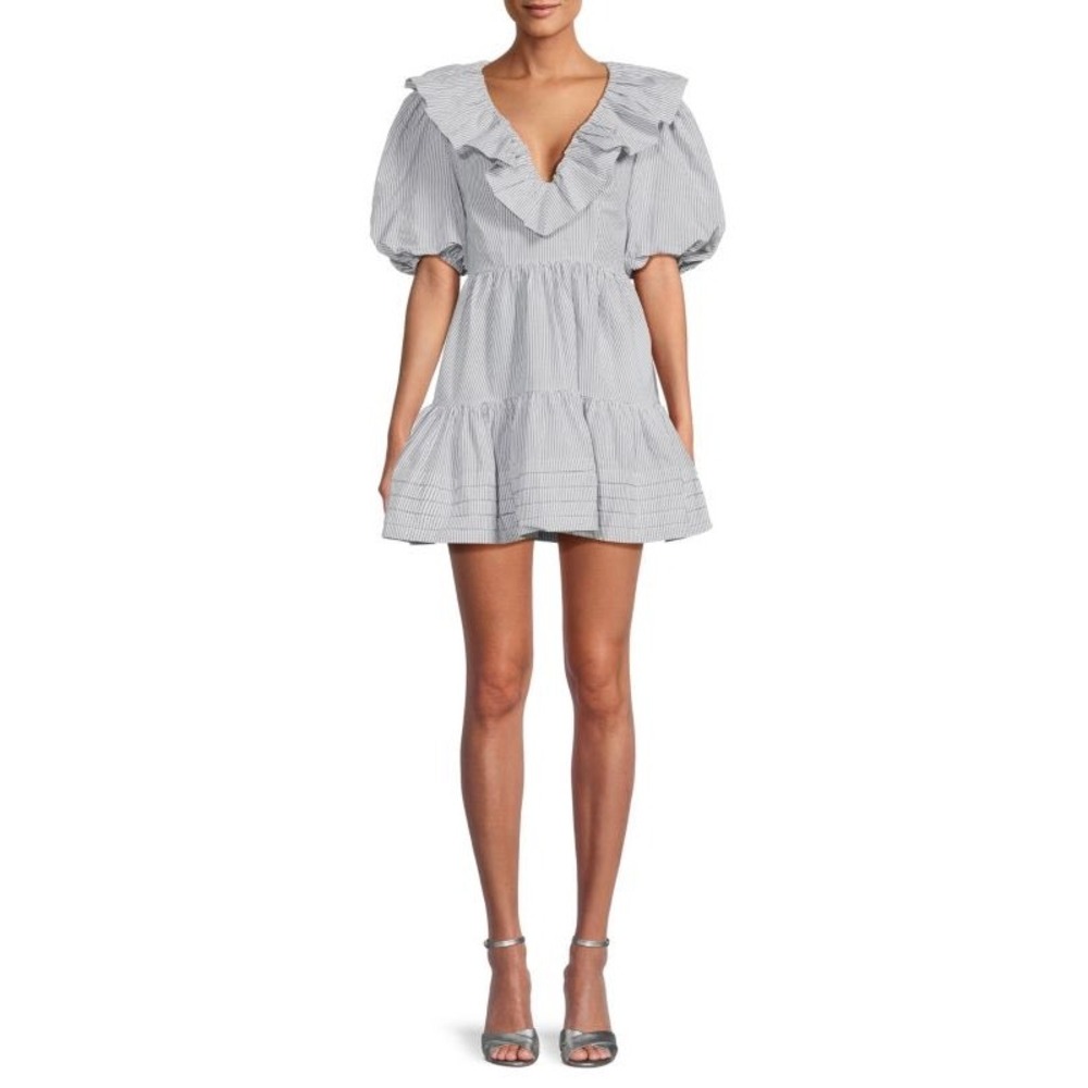 SAYLOR zerina striped linen blend Blue White Stripe a line‎ Mini Dress Size S